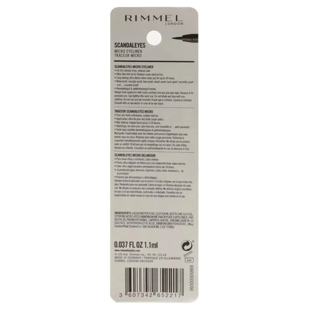 Rimmel London 001 Black Scandal'Eyes Micro Eyeliner 0.037 Fl Oz 1.1 mL